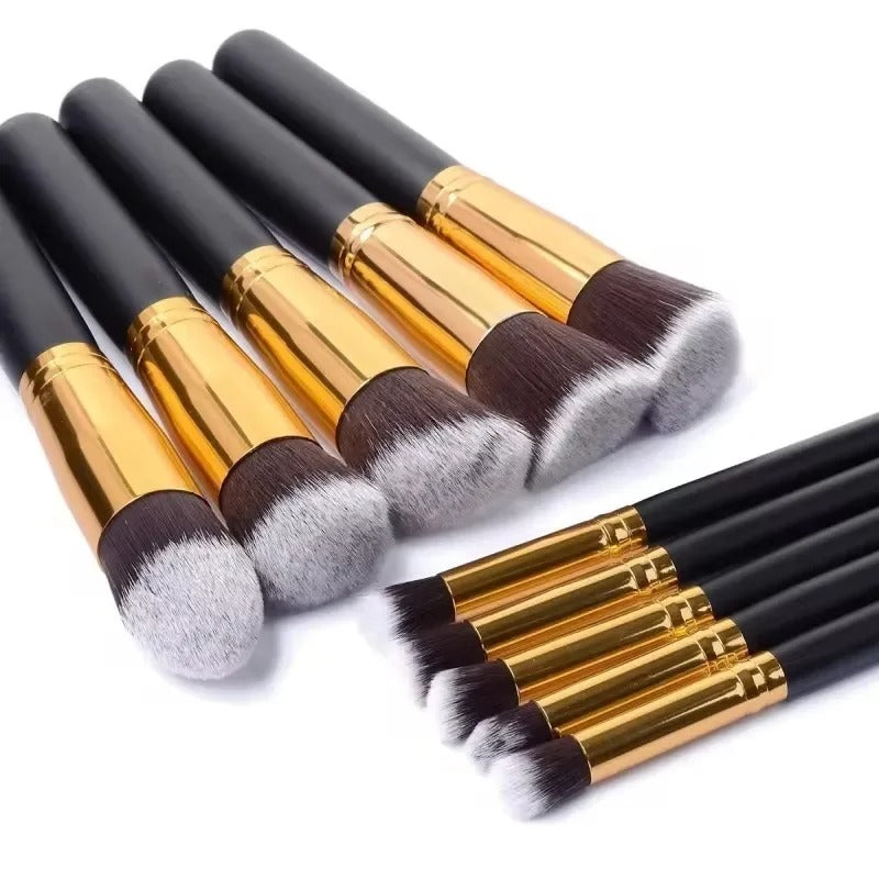 Fluffy Kabuki 10-Piece Synthetic Makeup Brush Kit